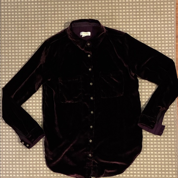 Maeve Anthropologie Velvet Button-Up Shirt - Picture 2 of 4